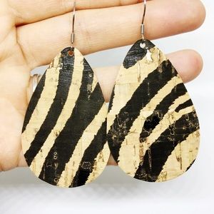 Zebra print teardrop cork earrings
